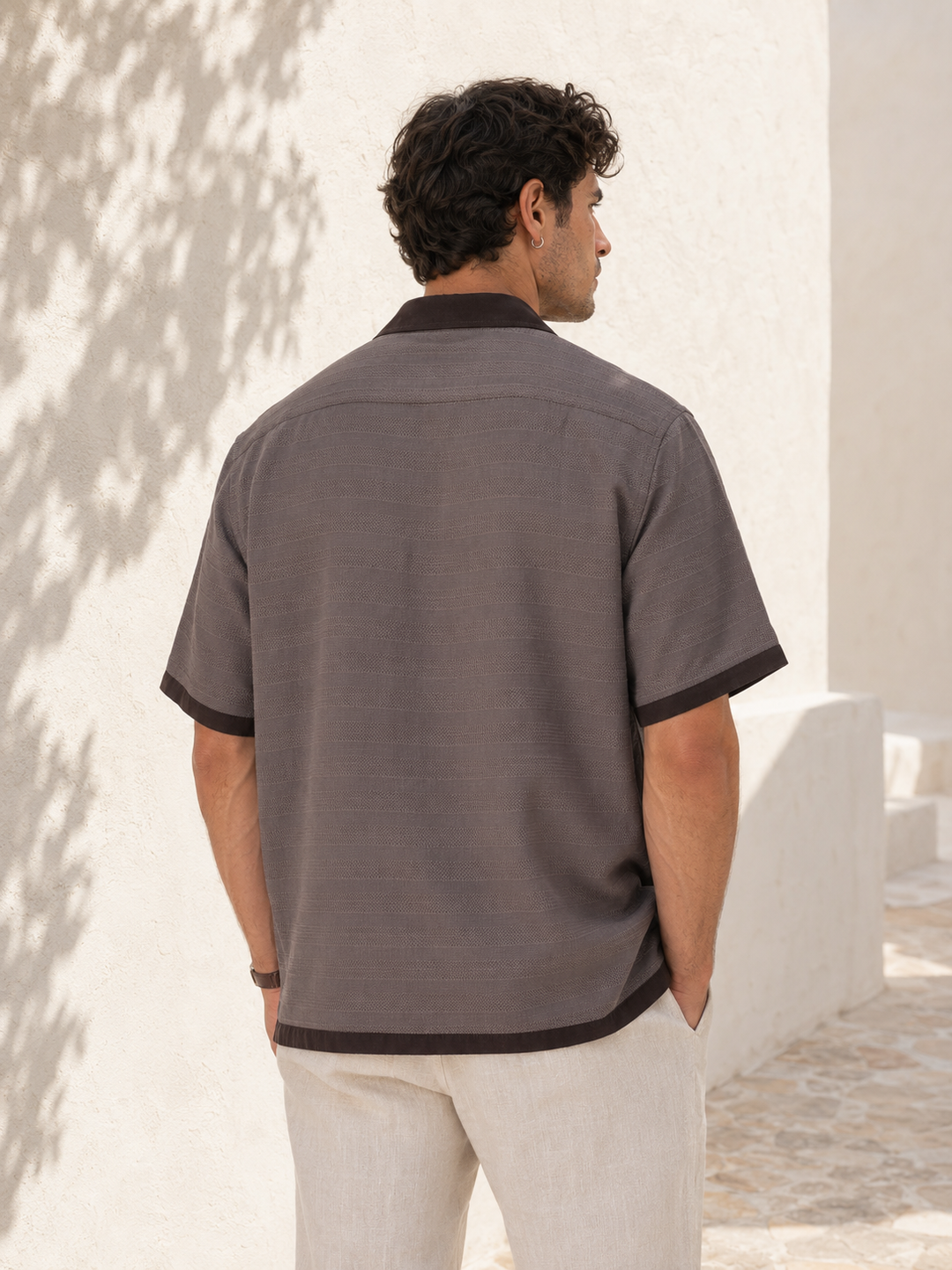 Textured Fabric: Stripes Dark Grey Cuban shirt