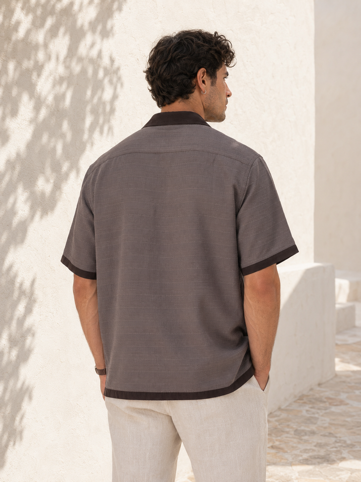 Textured Fabric: Stripes Dark Grey Cuban shirt