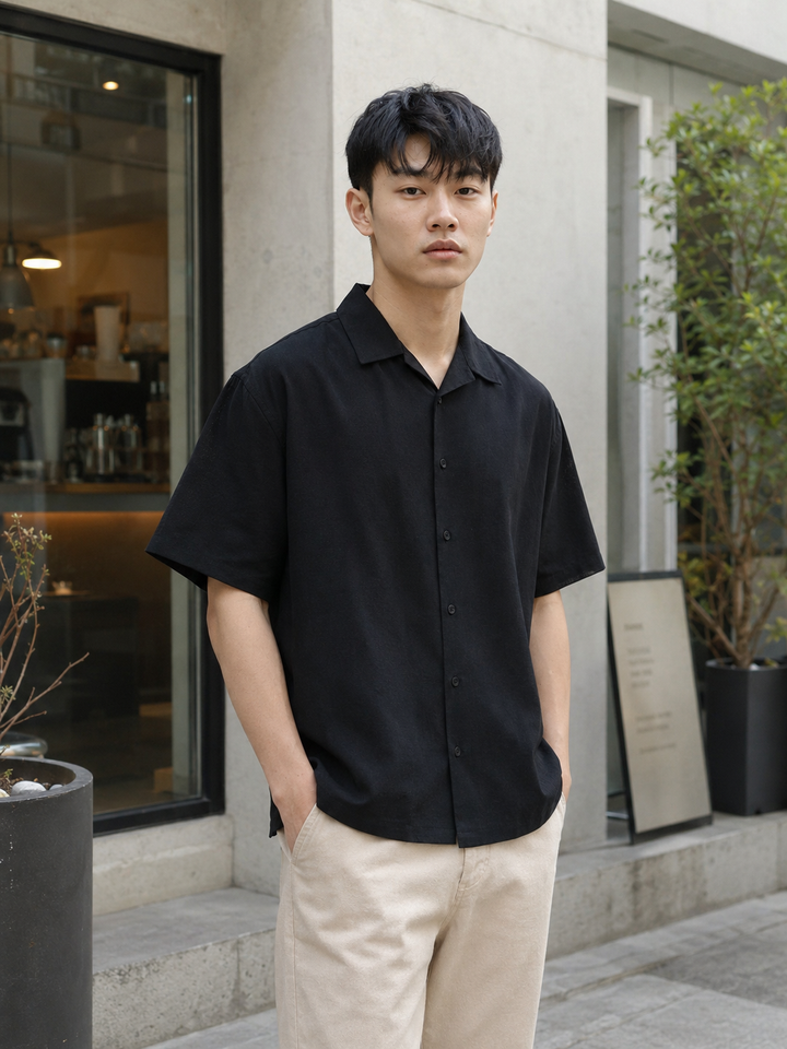 Boxy Fit: Cowboy Linen Black Cuban Shirt