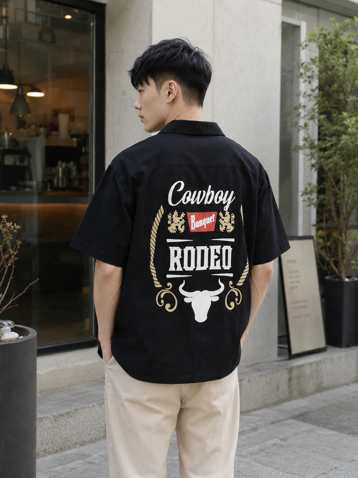 Boxy Fit: Cowboy Linen Black Cuban Shirt