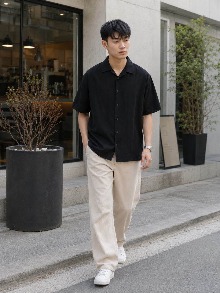 Boxy Fit: Cowboy Linen Black Cuban Shirt