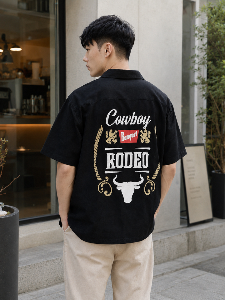 Boxy Fit: Cowboy Linen Black Cuban Shirt