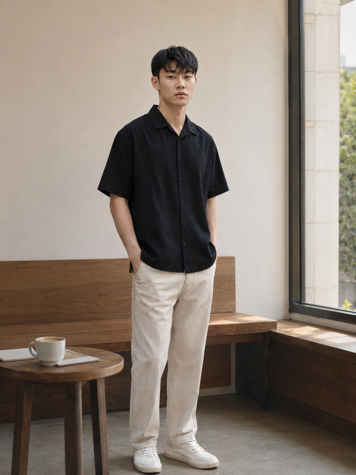Boxy Fit: Cowboy Linen Black Cuban Shirt