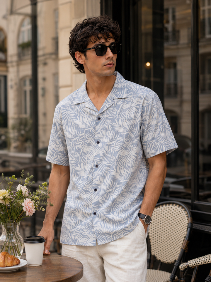 Blue Leafy Cuban Shirt