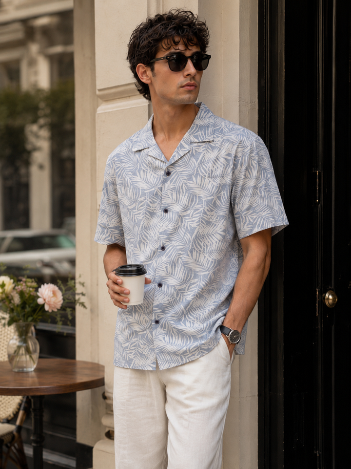 Blue Leafy Cuban Shirt