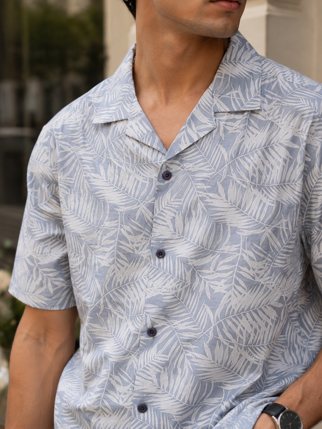 Blue Leafy Cuban Shirt