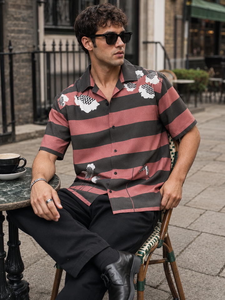 Maroon Stripes Cuban Shirt