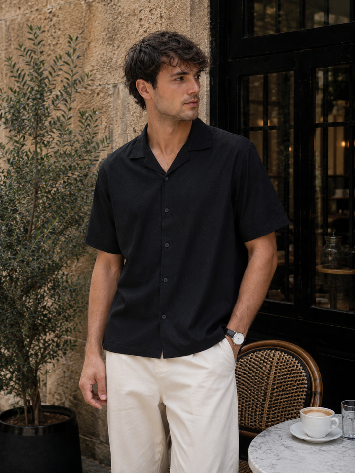 Black Dobby Cuban Shirt