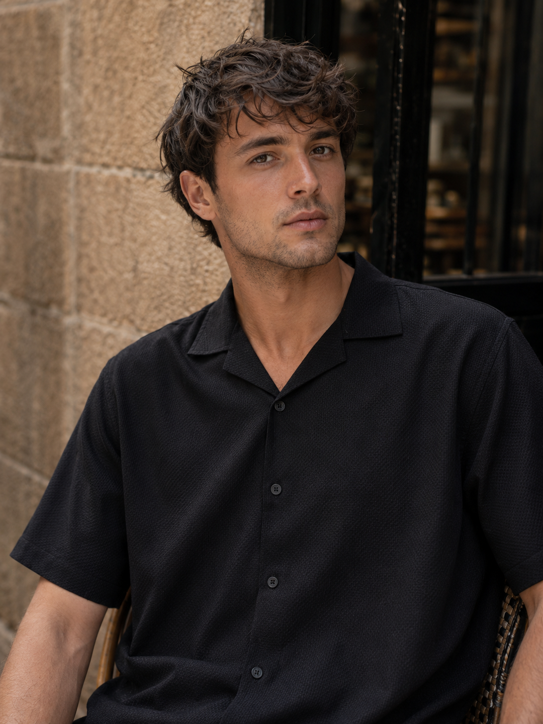Black Dobby Cuban Shirt