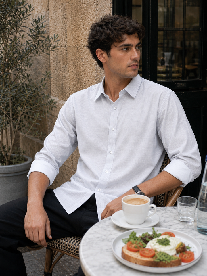 Printed Slim Fit White Shirt