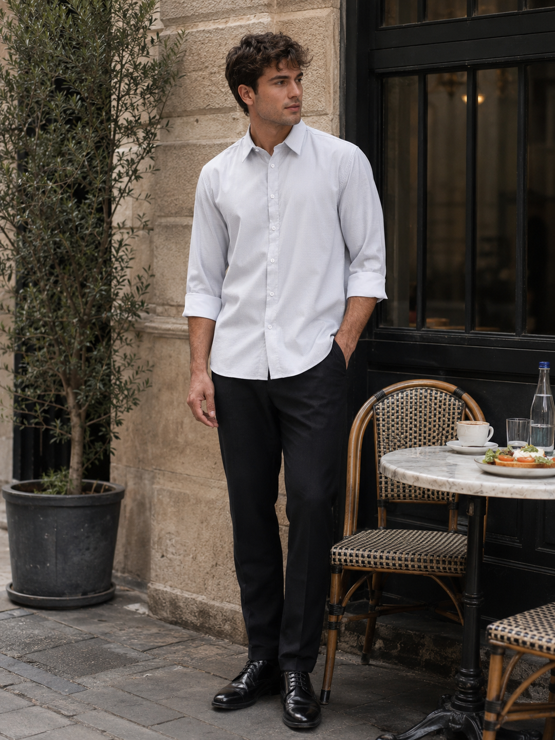 Printed Slim Fit White Shirt