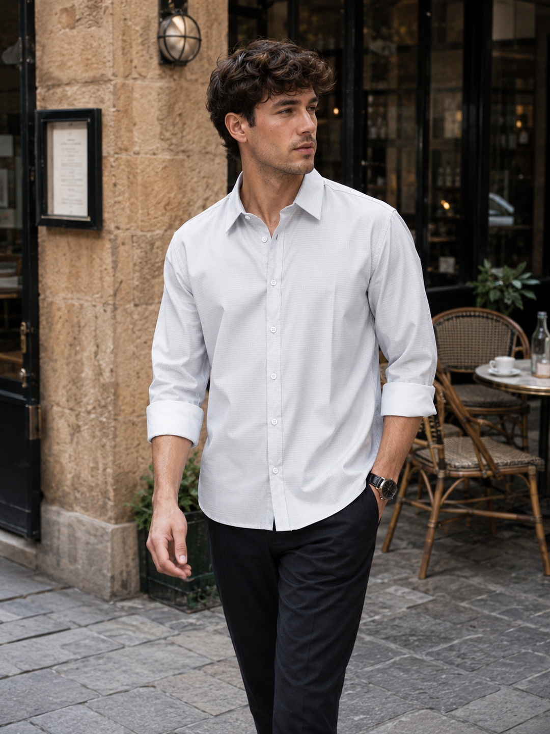 Printed Slim Fit White Shirt