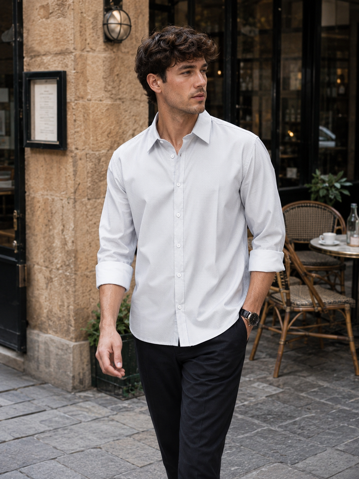 Printed Slim Fit White Shirt