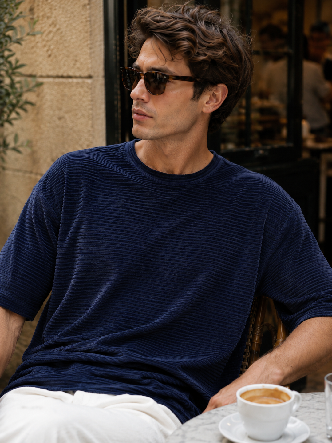 Textured Fabric Pearl Blue Oversized t-shirt