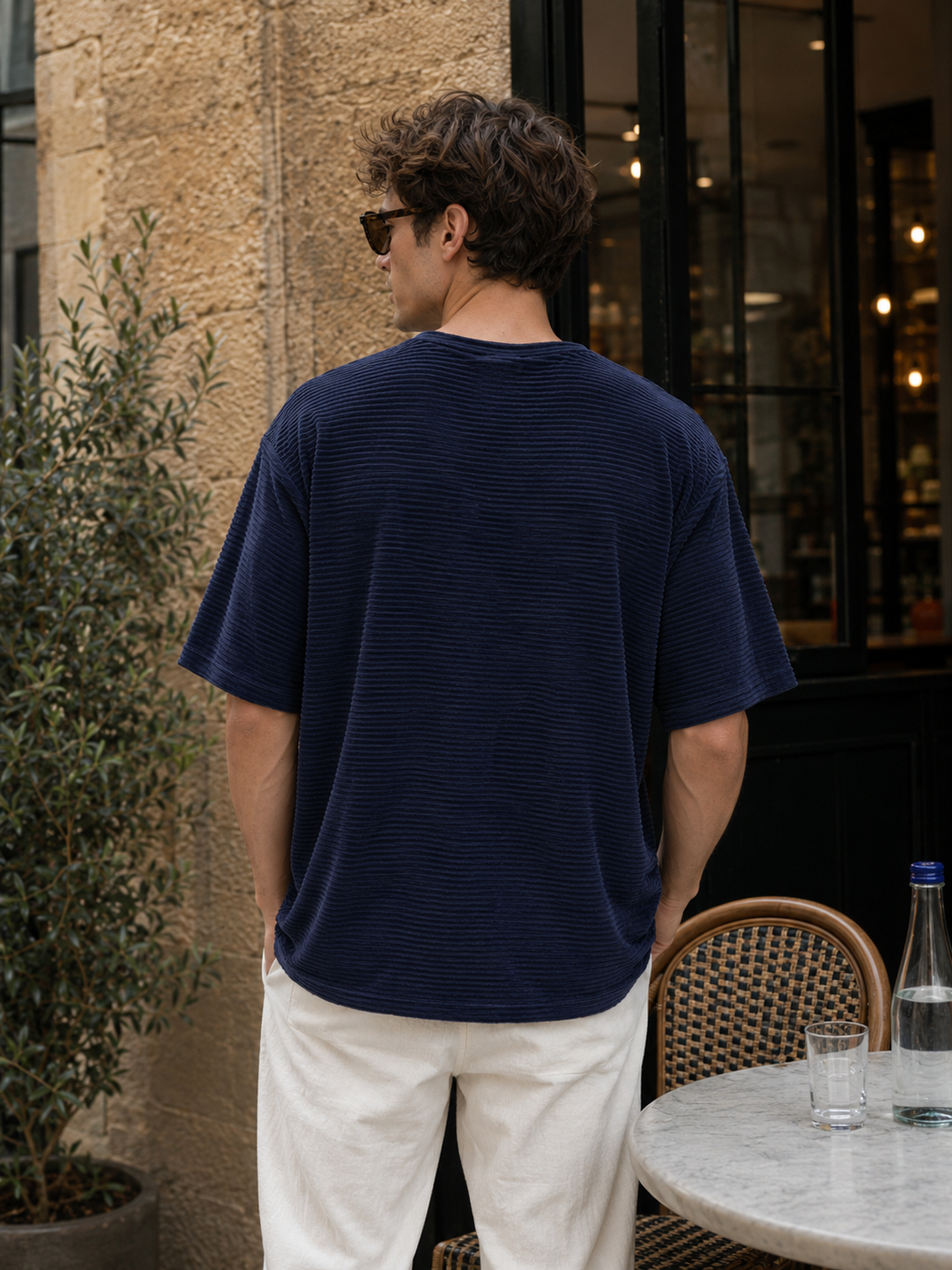 Textured Fabric Pearl Blue Oversized t-shirt