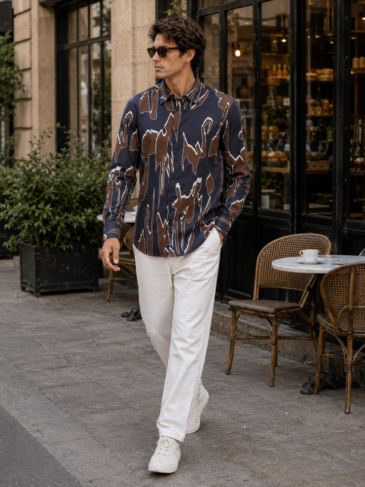 Blue Brown Abstract Shirt
