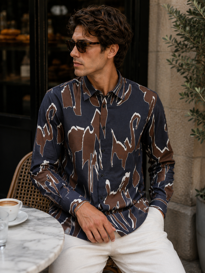 Blue Brown Abstract Shirt