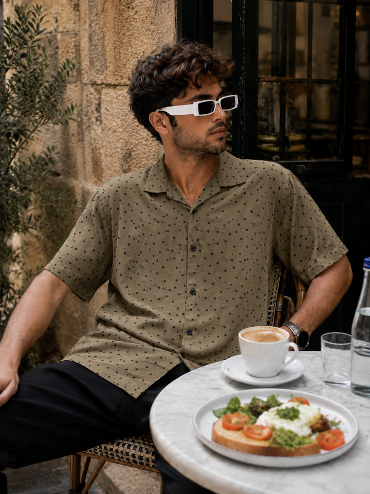 Olive Polka Cuban Shirt