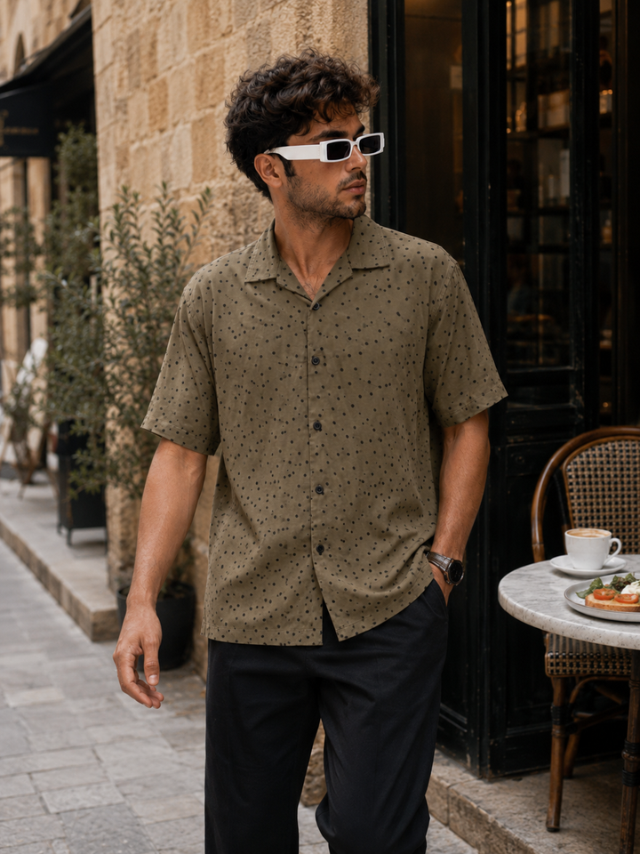 Olive Polka Cuban Shirt
