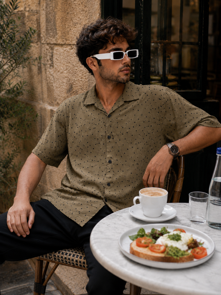 Olive Polka Cuban Shirt