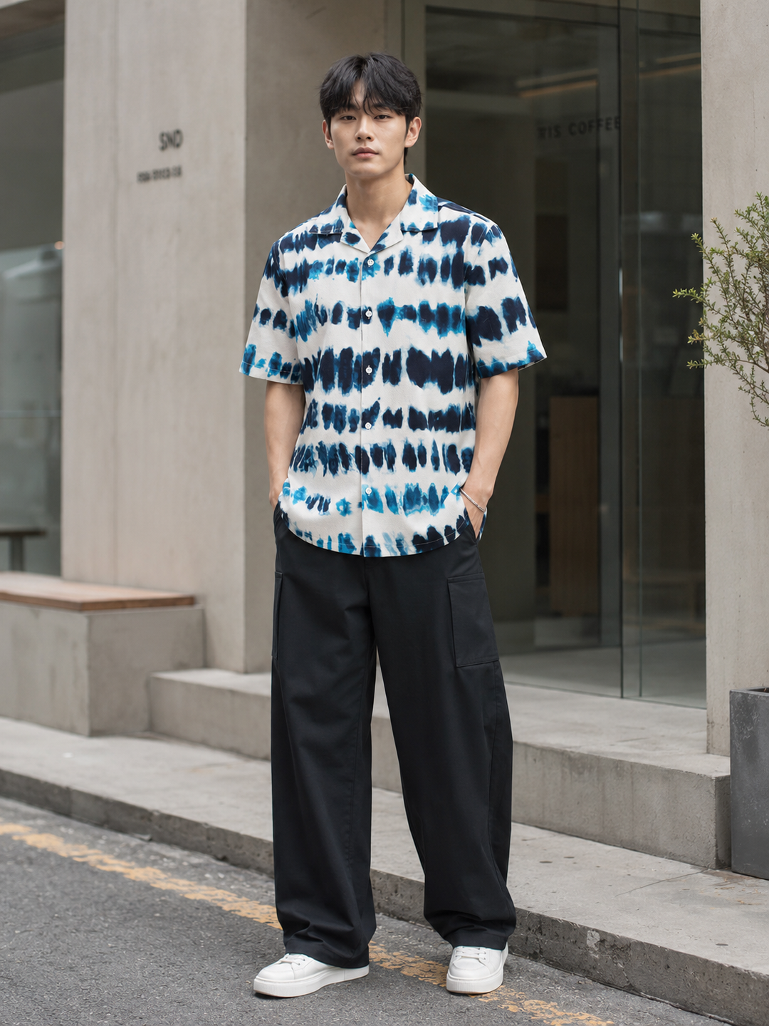 Emulsion Blue Textured Cuban Shirt