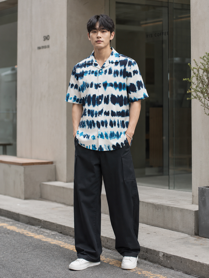 Emulsion Blue Textured Cuban Shirt