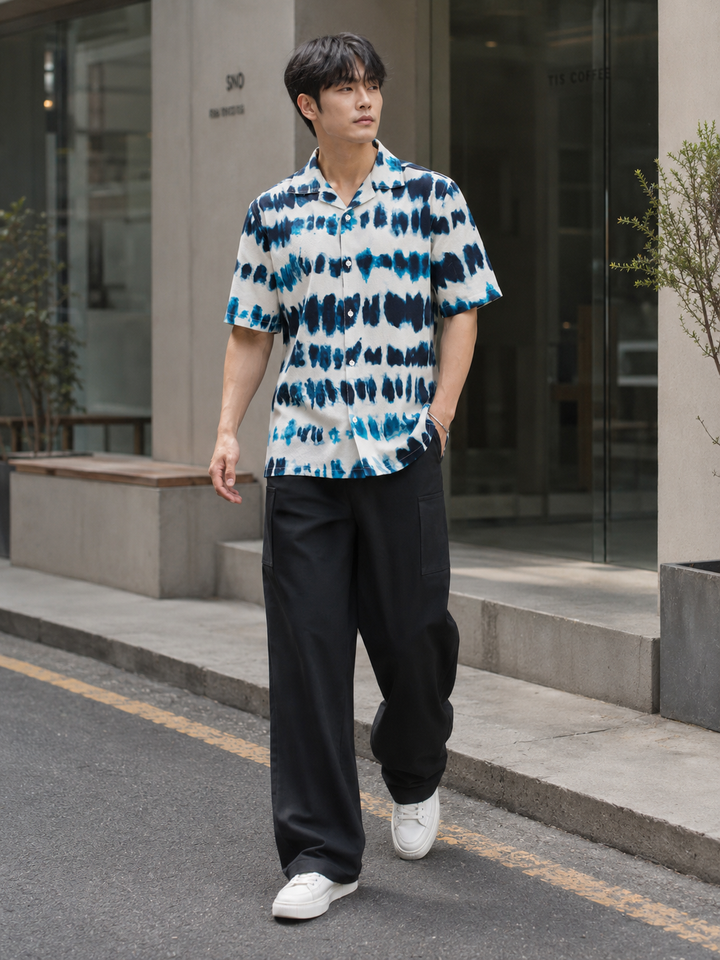 Emulsion Blue Textured Cuban Shirt