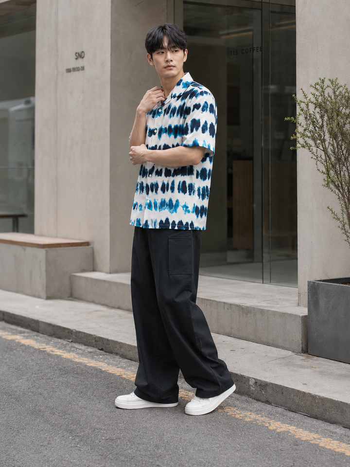 Emulsion Blue Textured Cuban Shirt