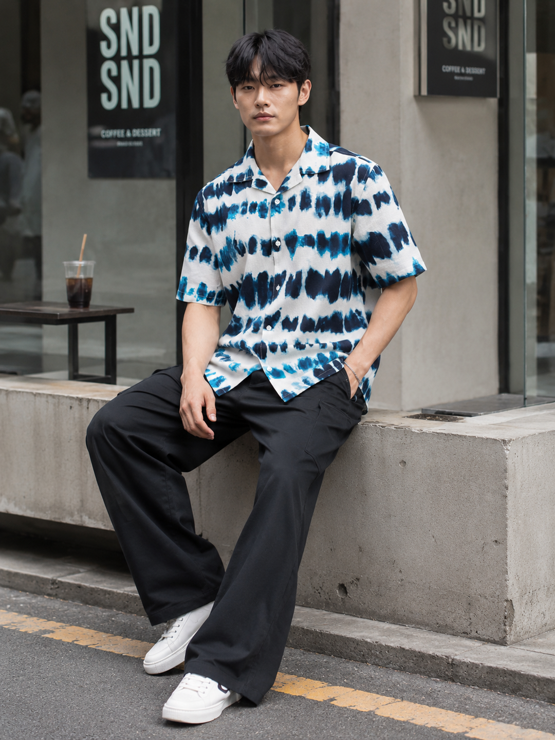 Emulsion Blue Textured Cuban Shirt