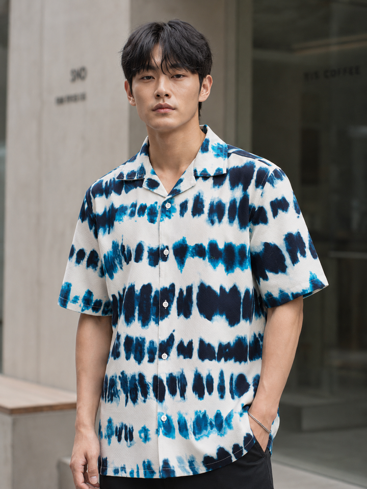 Emulsion Blue Textured Cuban Shirt