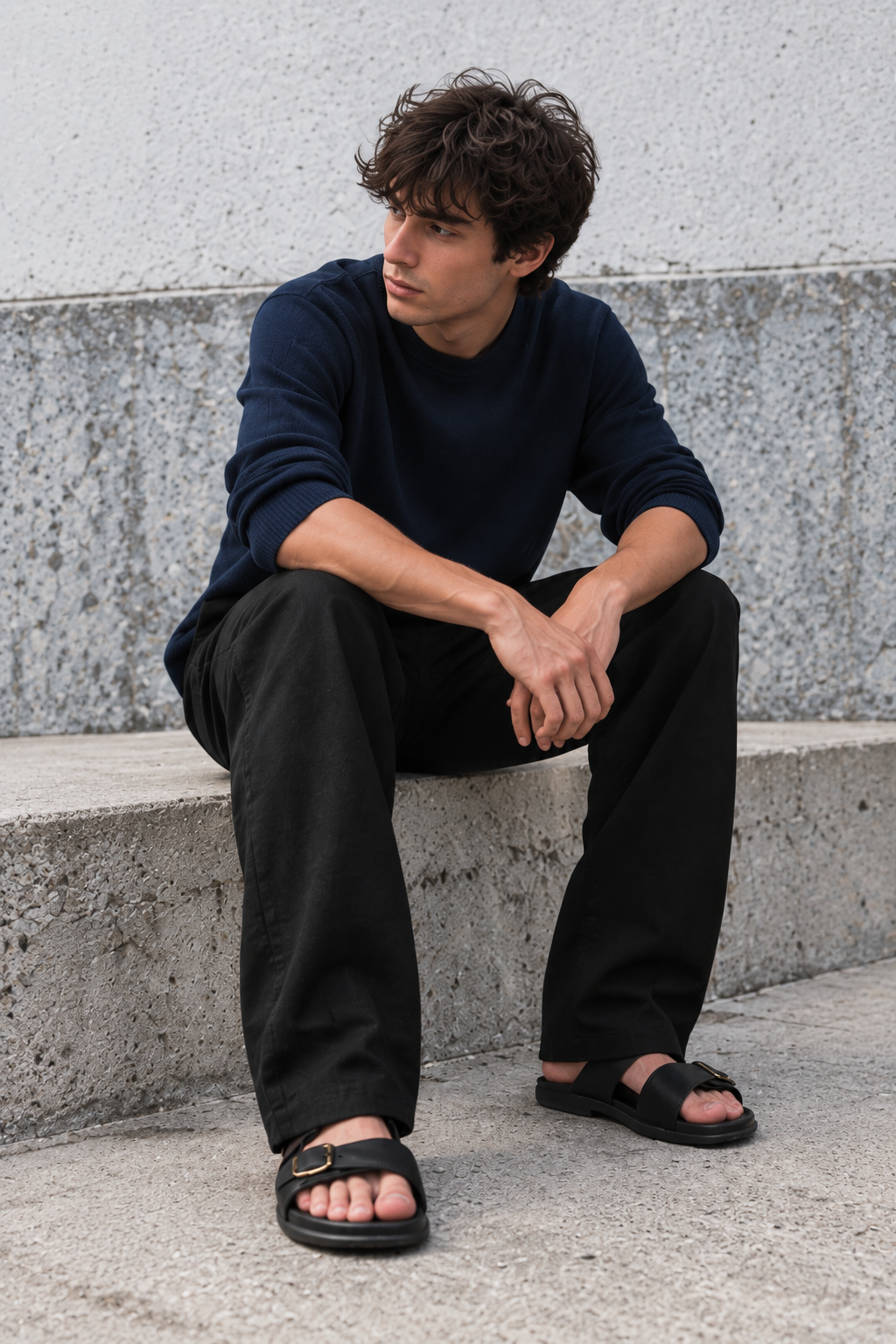 Linen : Black Relaxed Fit Trousers