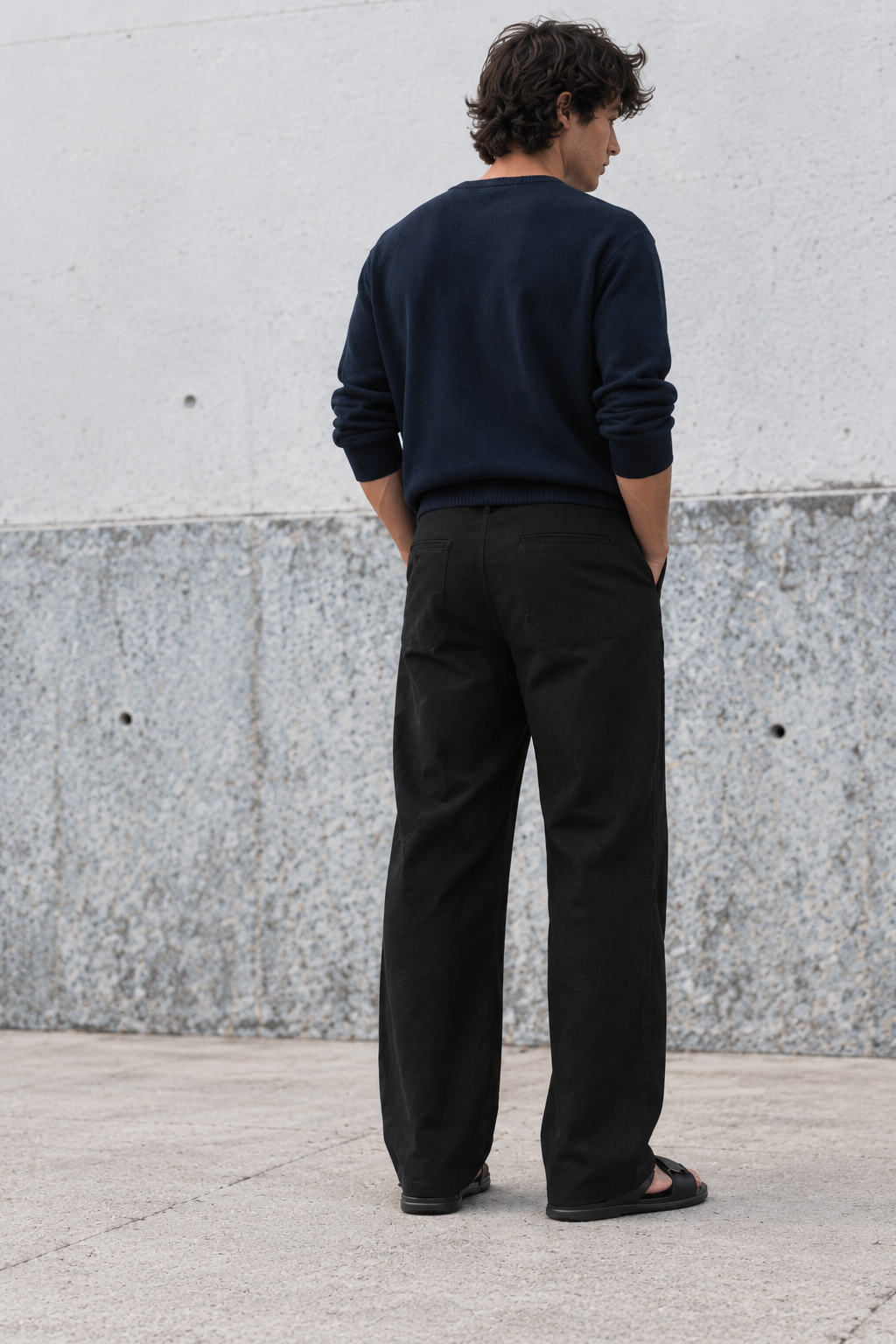 Linen : Black Relaxed Fit Trousers