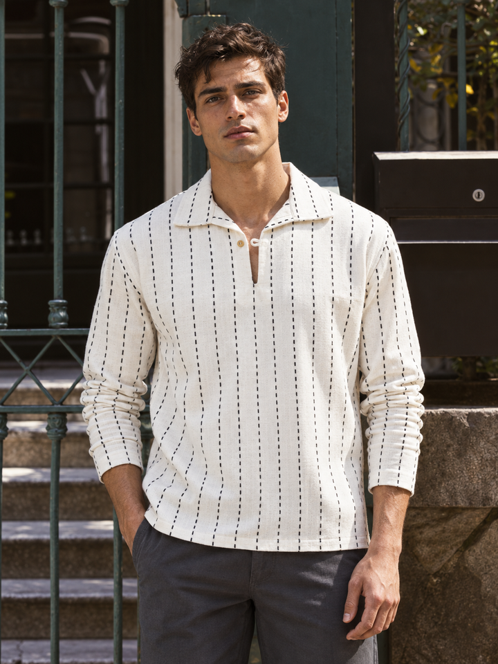 Long Sleeve : Black jaquard Stripes Shirt