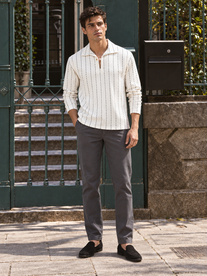 Long Sleeve : Black jaquard Stripes Shirt
