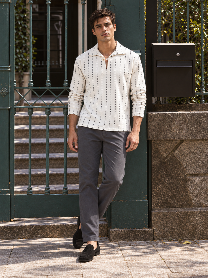 Long Sleeve : Black jaquard Stripes Shirt