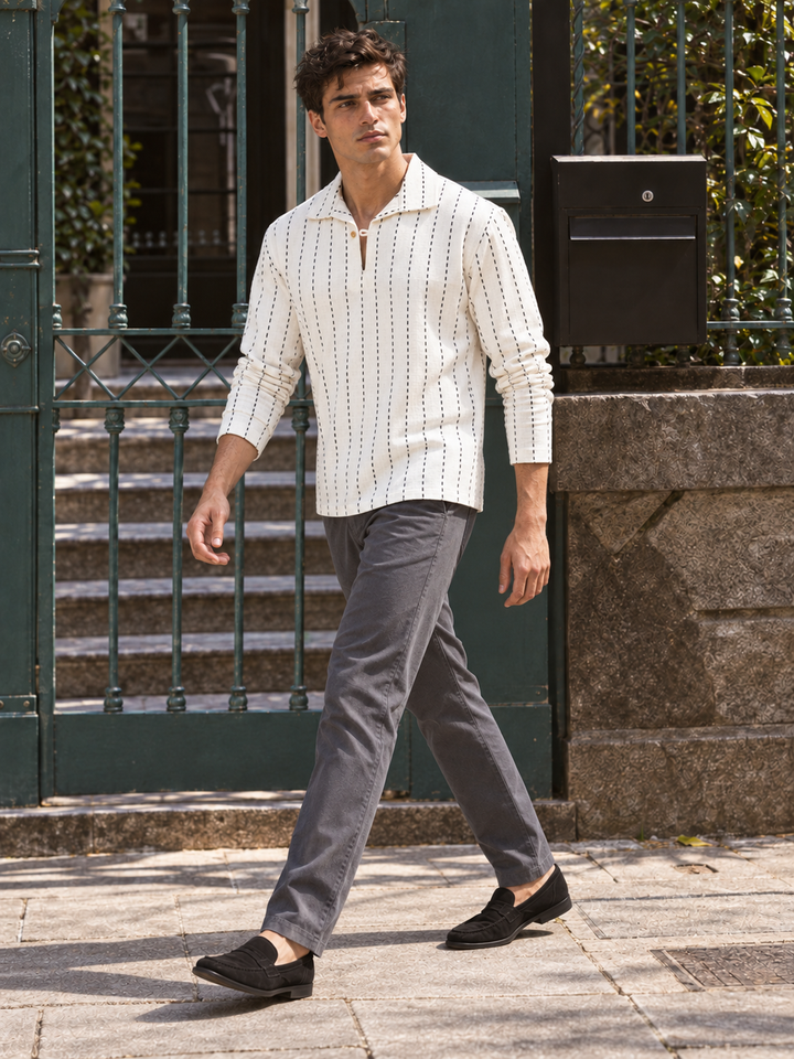 Long Sleeve : Black jaquard Stripes Shirt