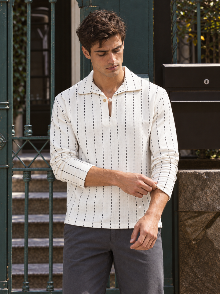 Long Sleeve : Black jaquard Stripes Shirt