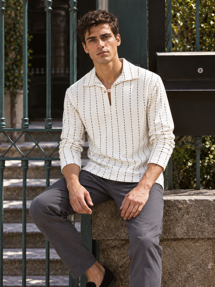 Long Sleeve : Black jaquard Stripes Shirt