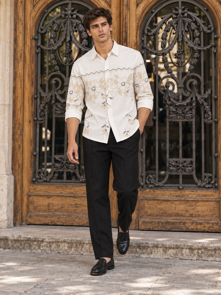Floral Block Print Cream Printed Shirt