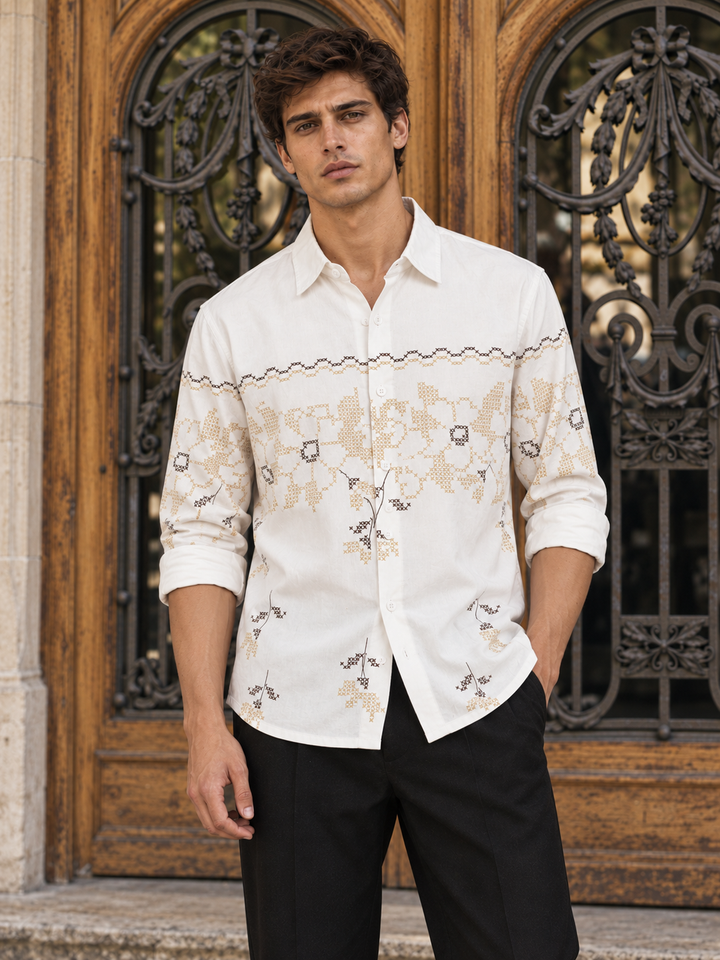 Floral Block Print Cream Printed Shirt