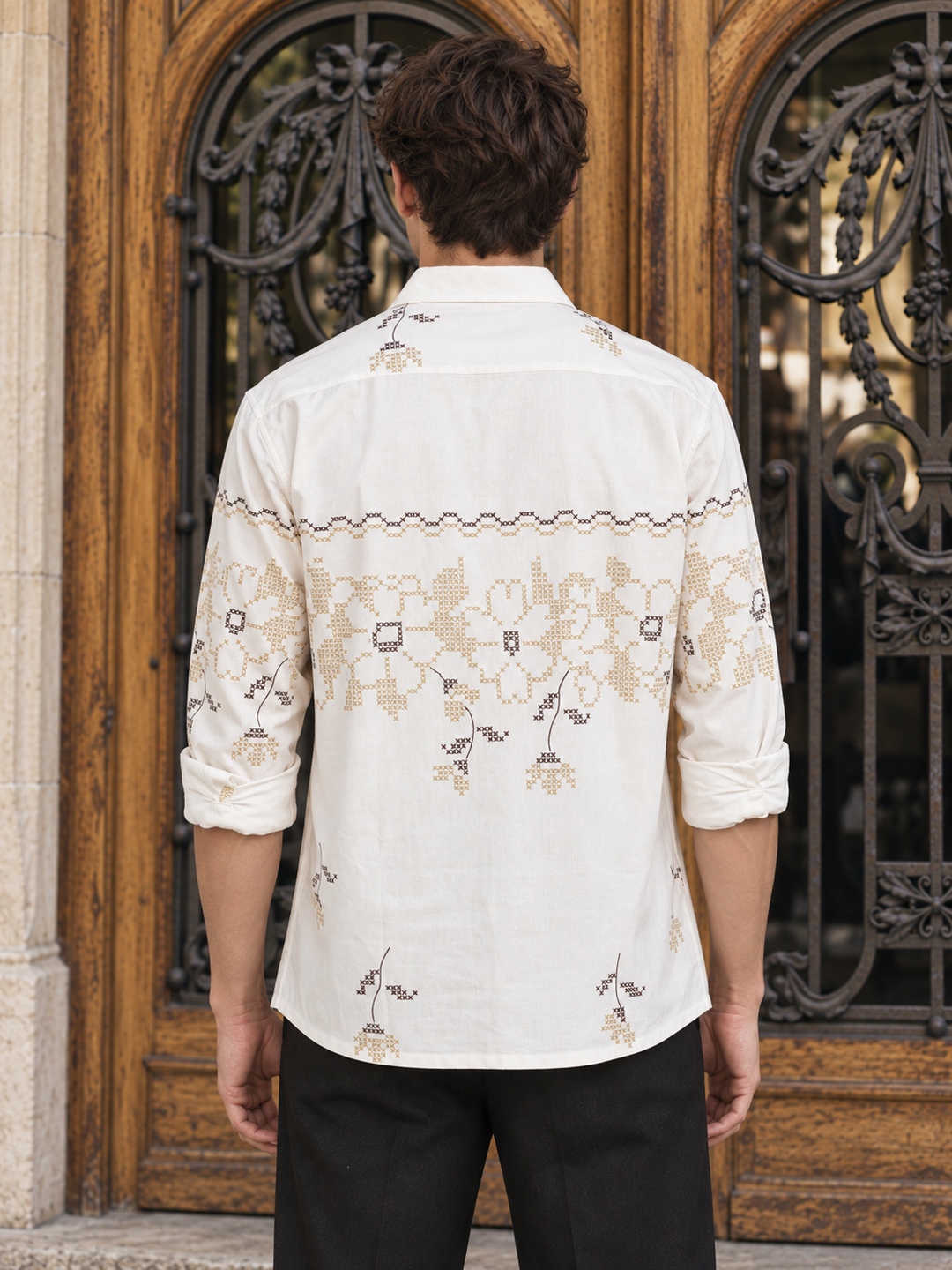 Floral Block Print Cream Printed Shirt