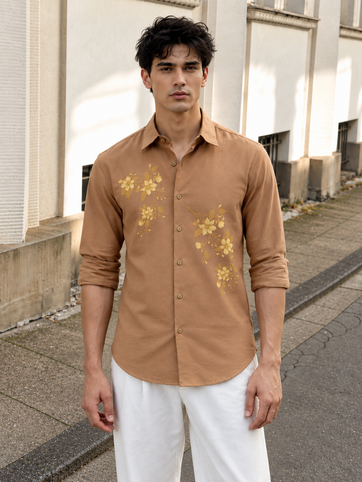 Unrefined Beauty Brown Printed Linen Shirt