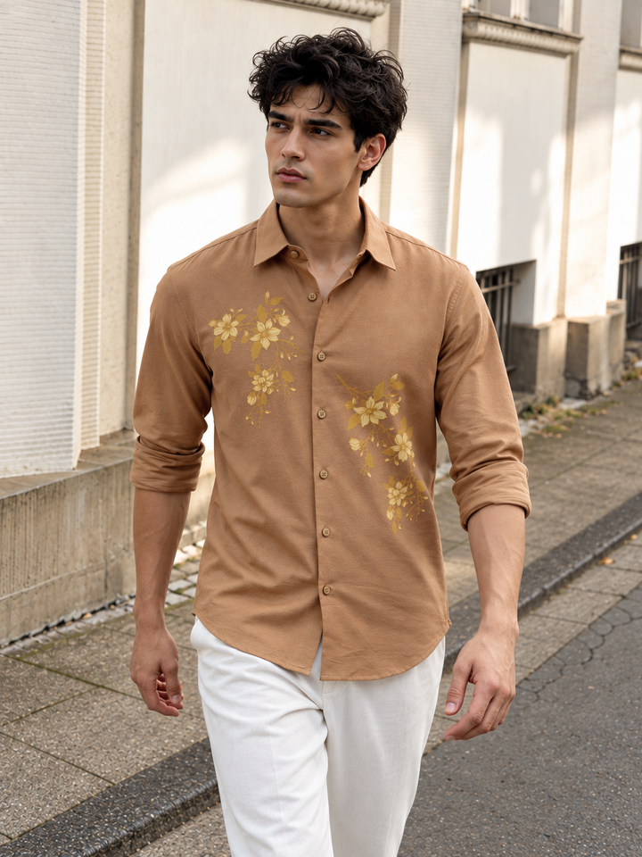 Unrefined Beauty Brown Printed Linen Shirt