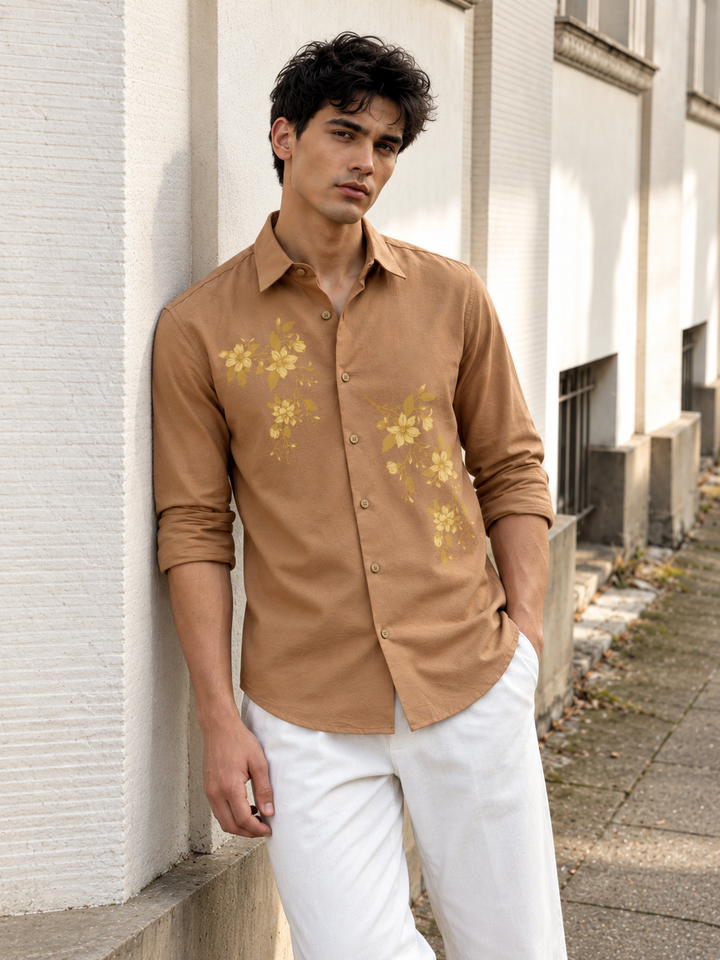 Unrefined Beauty Brown Printed Linen Shirt