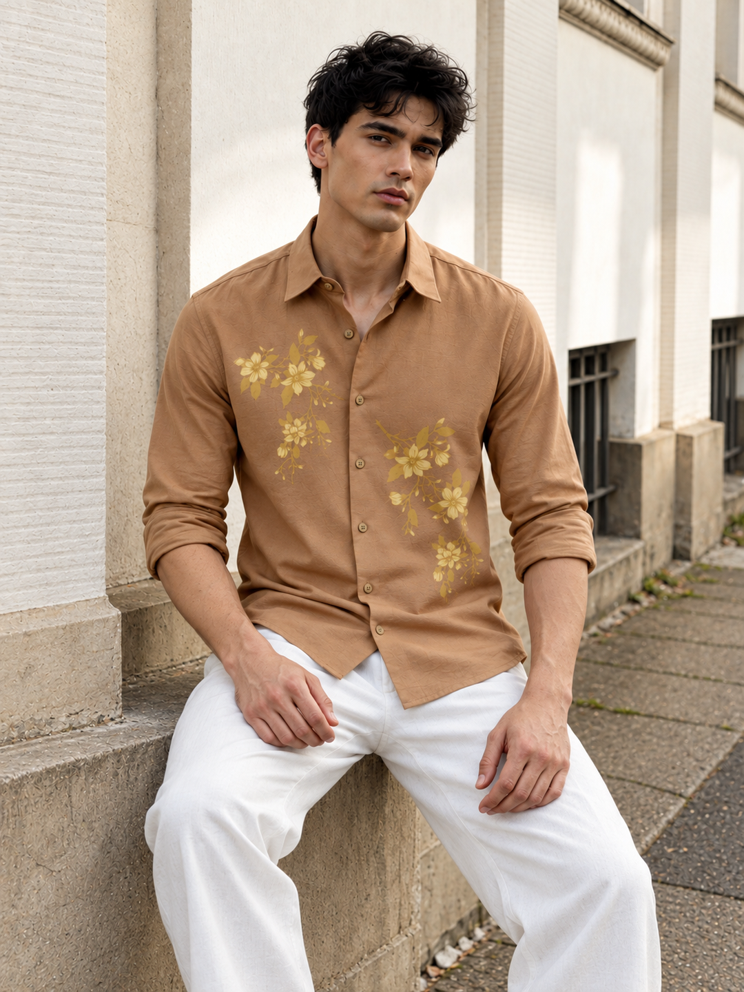 Unrefined Beauty Brown Printed Linen Shirt
