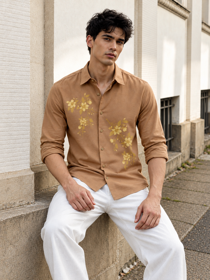 Unrefined Beauty Brown Printed Linen Shirt