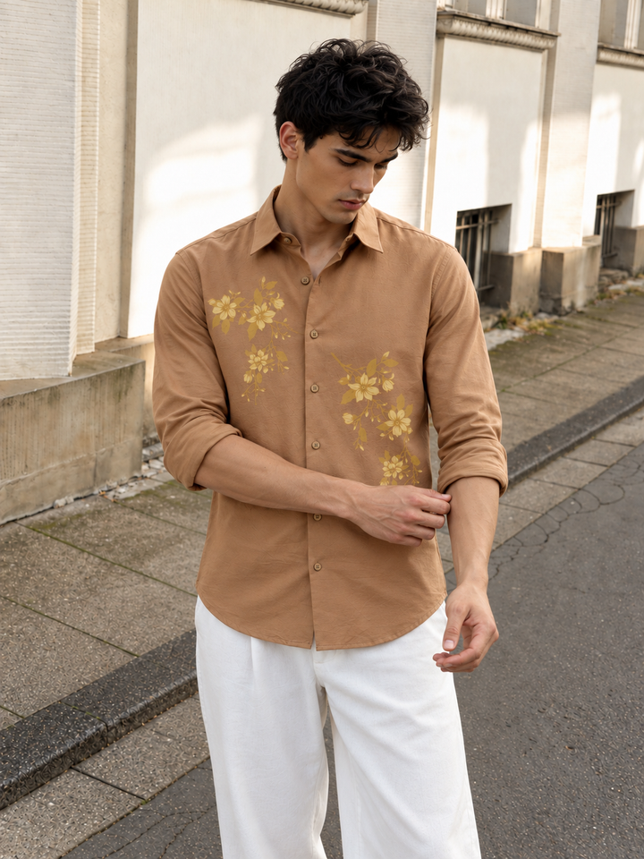 Unrefined Beauty Brown Printed Linen Shirt