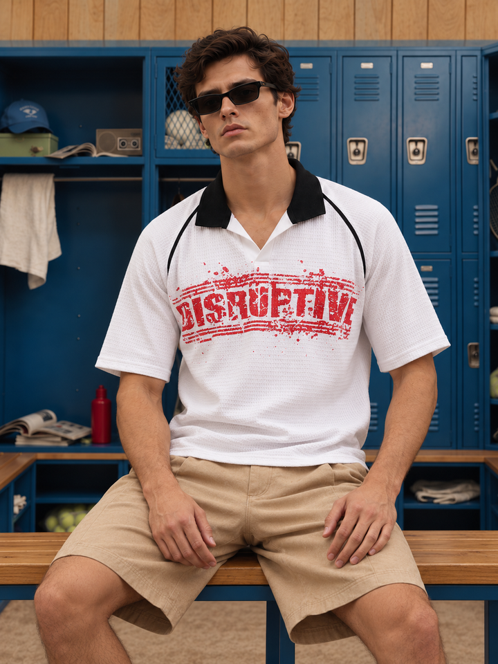 Disruptive Textured Fabric white Oversized polo