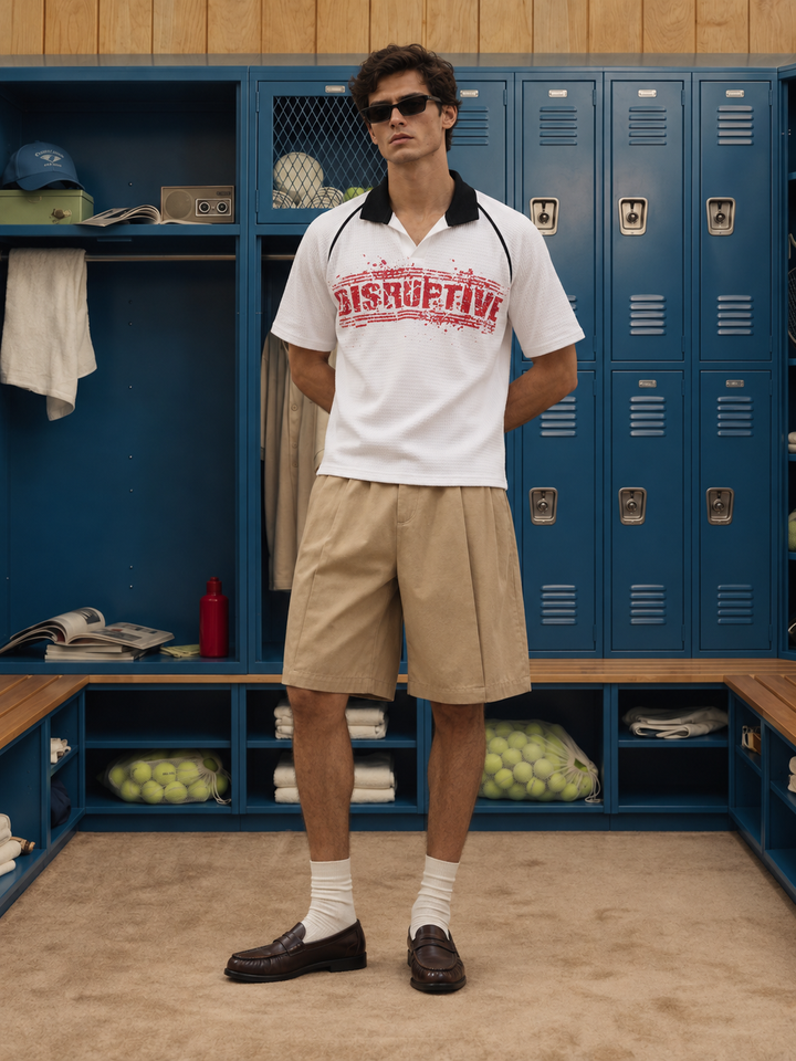 Disruptive Textured Fabric white Oversized polo