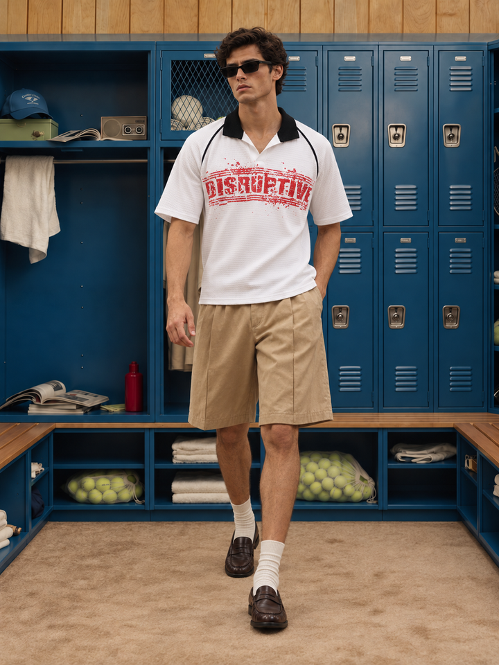 Disruptive Textured Fabric white Oversized polo